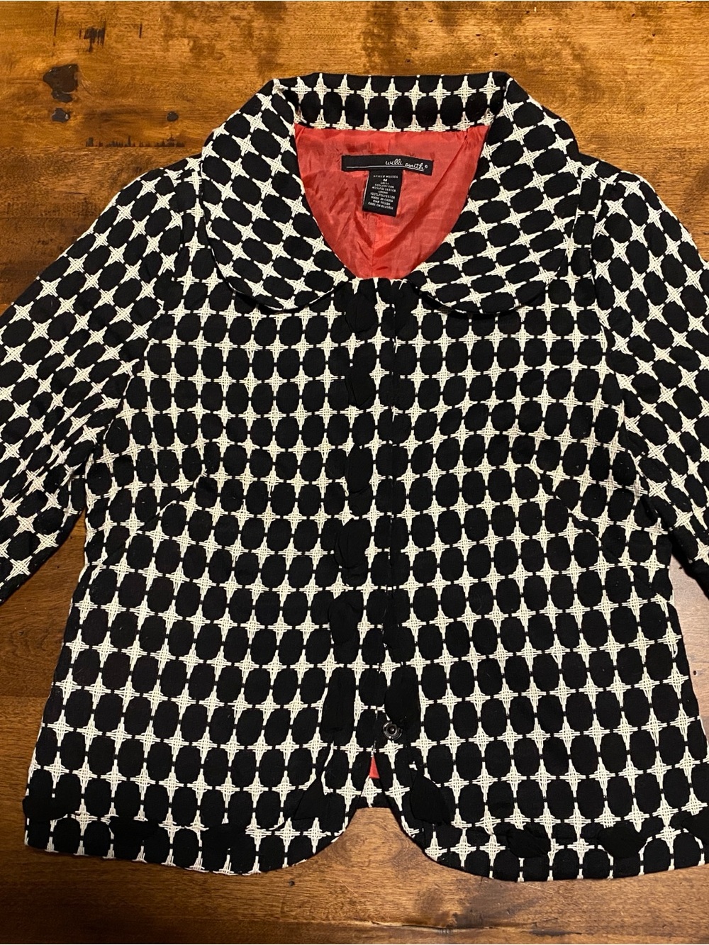 Willi Smith Black & White Patterned Blazer with Red Lining